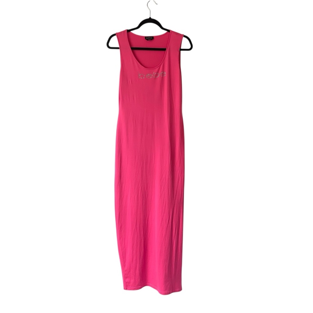 Bebe y2k hot pink rhinestone embellished sleeveless maxi dress size medium
